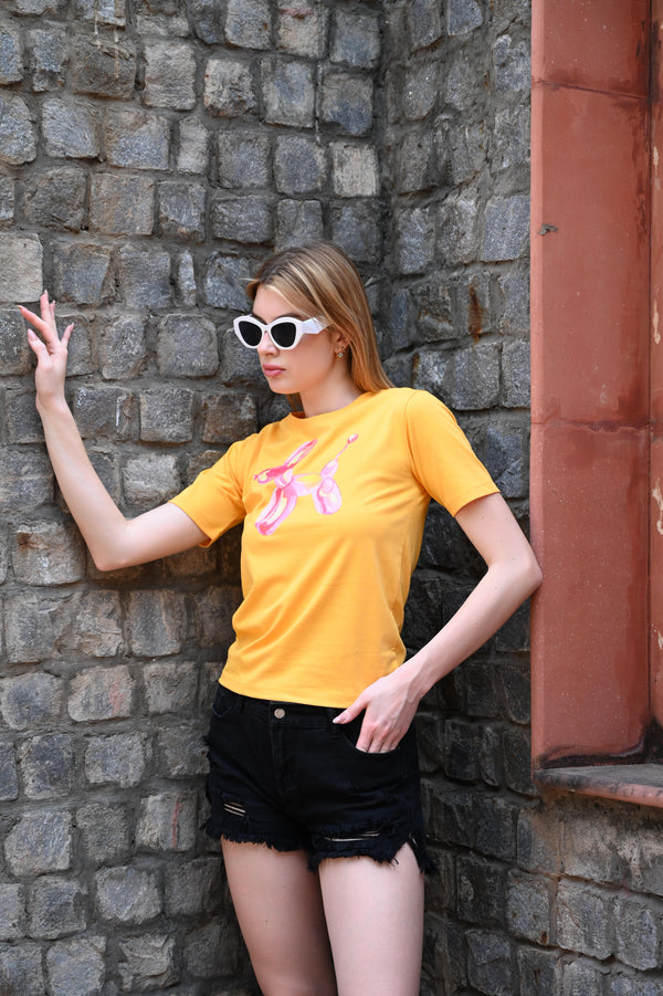 Yellow Horse Print Tee – Interlock Cotton