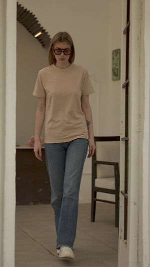 Light Brown T-Shirt – Stylish Back Ribbon Design