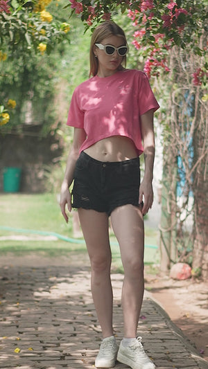 Chic Pink Crop Tee with Print